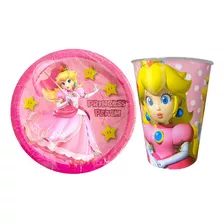 Princesa Peach Fiesta 10 Platos + 10 Vasos Mario Bros