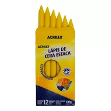 Lápis De Cera Estaca Acrilex Para Madeira Cimento Mármore Cor Amarelo Ref.(38763)