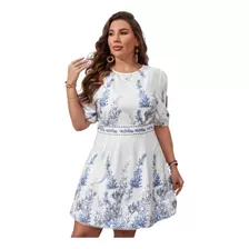 Vestido Corto Blanco Elegante Fresco Flores Floral Bod Curvy