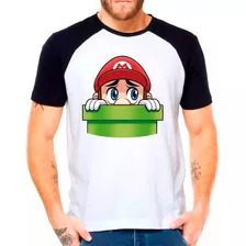 Camiseta Raglan Super Mario Bros Blusa Camisa Jogos Game