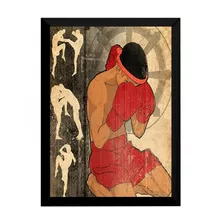 Quadro Decorativo Arte Desenho Muay Thai 42x29cm