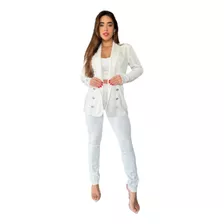 Conjunto Social Max Blazer Alfaiataria Botões Cropped Calça