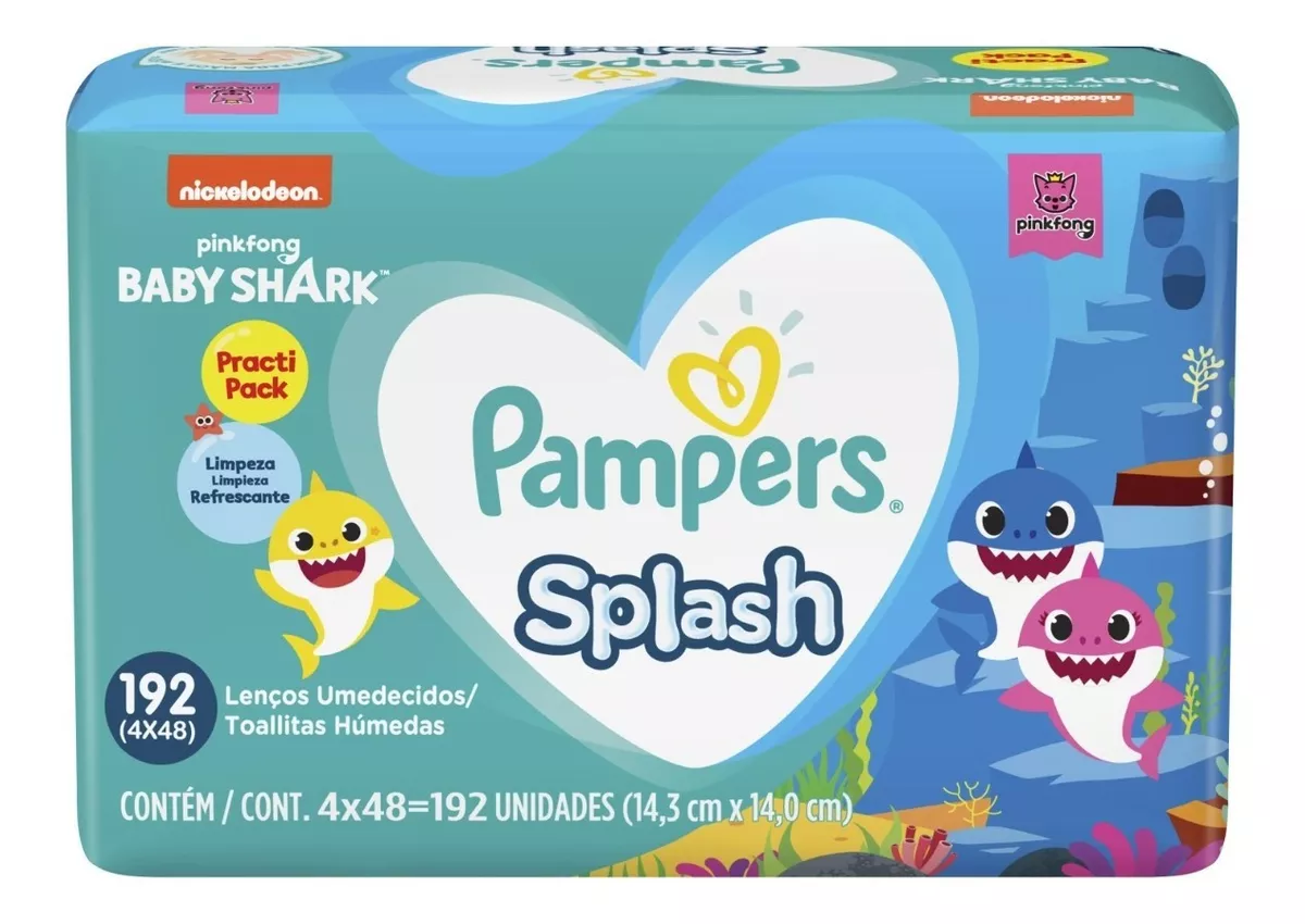 Lenços Umedecidos Pampers Splash Baby Shark - 192 Unidades