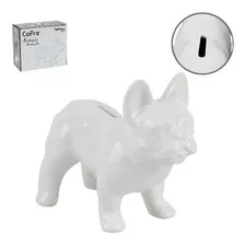Estátua Decorativa Bulldog Cofre Decoração Enfeite Mesa Cor Branco