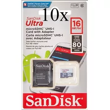 Kit Com 10 Unidades Cartão De Memória Sandisk 16gb Original