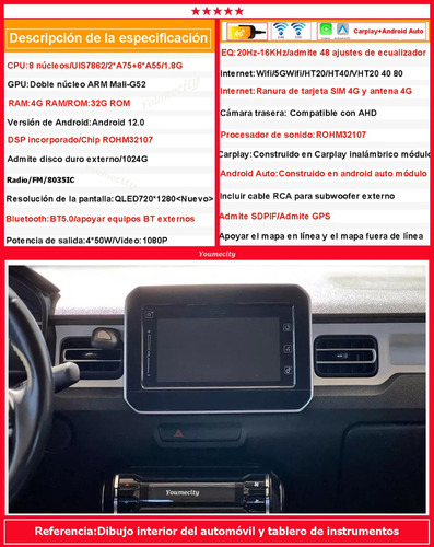 Auto Radio Estreo Android Gps Para Suzuki Ignis 2017-2022 Foto 5