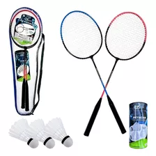 Kit Badminton Com 2 Raquetes + 3 Petecas + 1 Bolsa Esporte