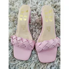 Zapatillas De Tacón, Detalle Tira Trenzada Para Dama