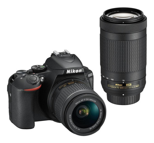  Nikon Kit D5600 + Lente Af-p Dx 18-55mm Vr + Lente Af-p Dx 70-300mm Vr Dslr Cor  Preto