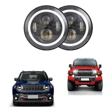 Par 2 Farol Led 7 Polegada H4 Angel Eyes Amarelo Branco Jeep