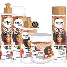 Kit Salon Line Rícino E Queratina Sos Cachos 5-produtos