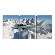 Quadro Decorativo 55x110 Avião De Caça Sobre Montanha