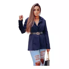 Blazer Feminino Maxi Longo Terninho Acinturado Sem Botão