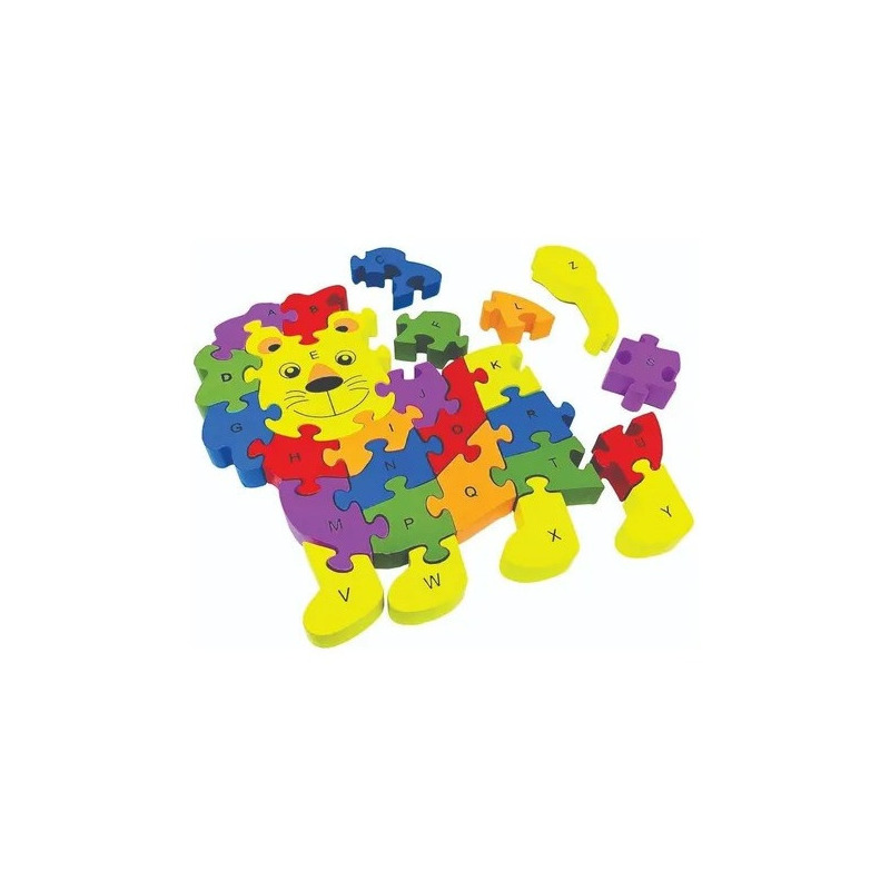 Quebra Cabeça Infantil 3D Madeira MDF Alfabeto 26 Peças Leão Toy Mix