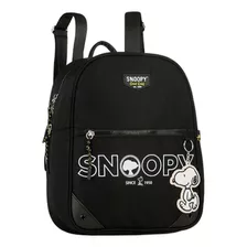 Mochila Costas Bolsa Snoopy Nylon Feminina C/ Chaveiro Preto Desenho Do Tecido Liso