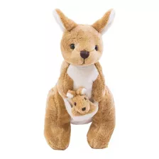 Canguru Com Filhote 26 Cm - Pelúcia Realista