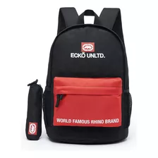 Kit Escolar Mochila E Estojo Casual Dia A Dia Reforçada Cor Preto C/ Vermelho