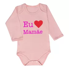 Body Longo Rose Para Bebê Estampa Love Mãe Em Suedine