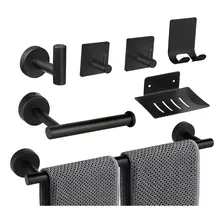 Set De 7 Accesorios De Baño Acero Inoxidable Negro Y Plata