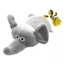 Brinquedo Mordedor Elefante Pelucia Com Corda Para Caes Pet Cor Cinza