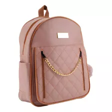 Mochila De Costas Com Alça Regulavel Feminina C/ Chaveiro Cor Rosa