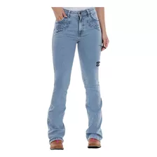 Calça Jeans Feminina Ox Horns Bordada Com Pedrarias 2501 Cla