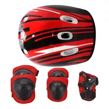 Kit Casco + Protecciones Infantil Basico Monopatin Scooter Color Rojo Talle Unico Infantil