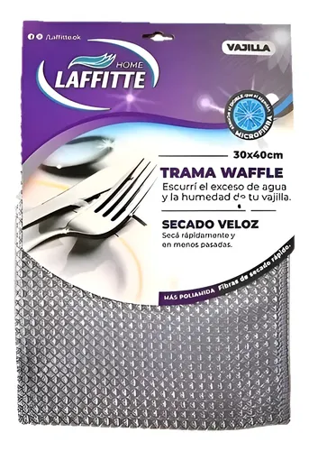 Paño Microfibra Waffle 30x40cm Vajilla Secado Rapid Laffitte Gris
