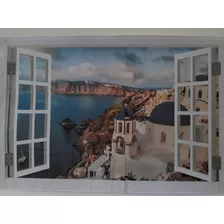 Vinilo Adhesivo Ventana 3d Isla Santorini Grecia 