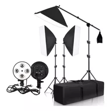 Kit Iluminação Estudio Softbox + Girafa + 2 Bocal Quadruplo