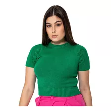 Blusa Feminina Trico Manga Curta Babado Blusinha