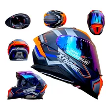 Casco Moto Xtrong Azul Naranja Deportivo Ece Y Dot Bmw