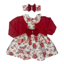 Vestido De Bebe Menina Bebê Infantil Vermelho Luxo Floral