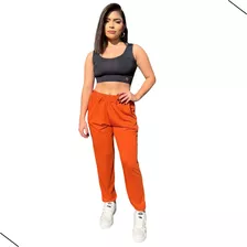 Calça Jogger Feminina Canelada Com Bolso Skinny Elegante Top