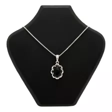 Cadena Veneciana Y Dije Flor Piedra Ónix Plata 925 52 Cm