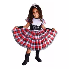 Vestido De Festa Junina Caipira Infantil C Luva+ Laço Cabelo