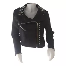 Campera Motoquera Importada Negro De Gamuza Con Tachas