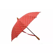 Paraguas Bandolera Largo Reforzado Rojo Lunares