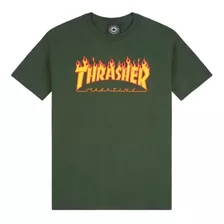 Camiseta Thrasher Flame Logo Verde Floresta Original