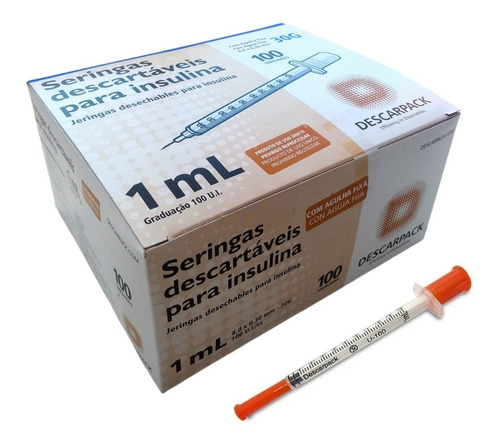 Seringa Insulina / Botox 1ml  Agulha Ultrafina Caixa 100 Un