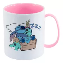 Caneca Plástico Branco Azul Sf2 Little Stitch Fofo Dormindo