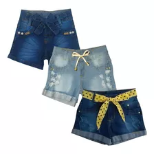 Kit 3 Shorts Jeans Feminino Infantil 4/6/8/10/12/14/16 Anos 