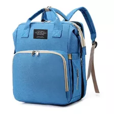 Bolsa Mochila Maternidade Multifuncional Nylon E Poliéster Cor Azul-celeste Desenho Do Tecido Liso