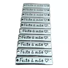 10 Etiquetas De Metal Feito À Mão 3,5x1cm Com Furos Costura