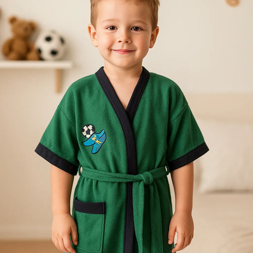 Roupão Infantil Futebol Verde Felpudo