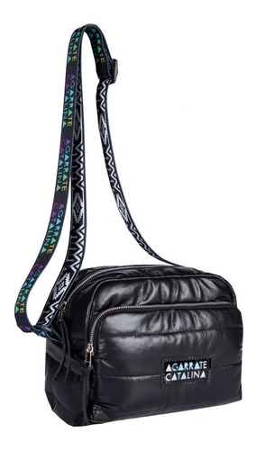 Cartera Bandolera Agarrate Catalina Inflada Bandolera Inflada Ac24 Diseño Liso De Nailon  Negra Con Correa De Hombro Negra