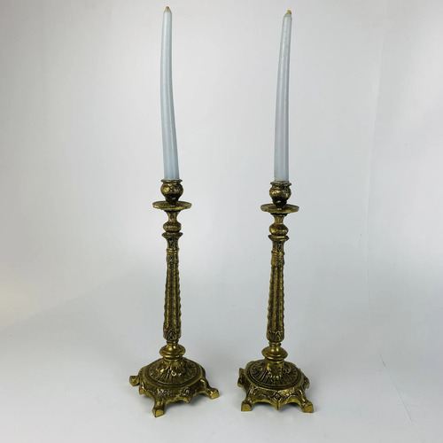 Par Castiçais Em Bronze Dourado Clássico 33,5cm Vintage Dourado-escuro 2