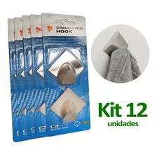 Kit 12 Ganchos De Parede Inox Cabide Cozinha Suporte Adesivo