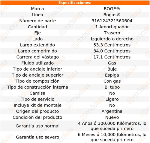 (1) Amortiguador Gas Izq/der Tras Space Star 03/04 Boge Foto 2