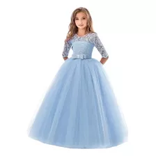 Vestido De Princesa Infantil Con Estampado Hueco De Encaje